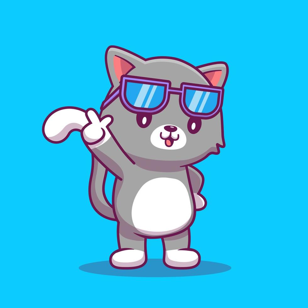 lindo gato con gafas dibujos animados vector icono ilustración. concepto de icono de animal y objeto vector premium aislado. estilo de dibujos animados plana