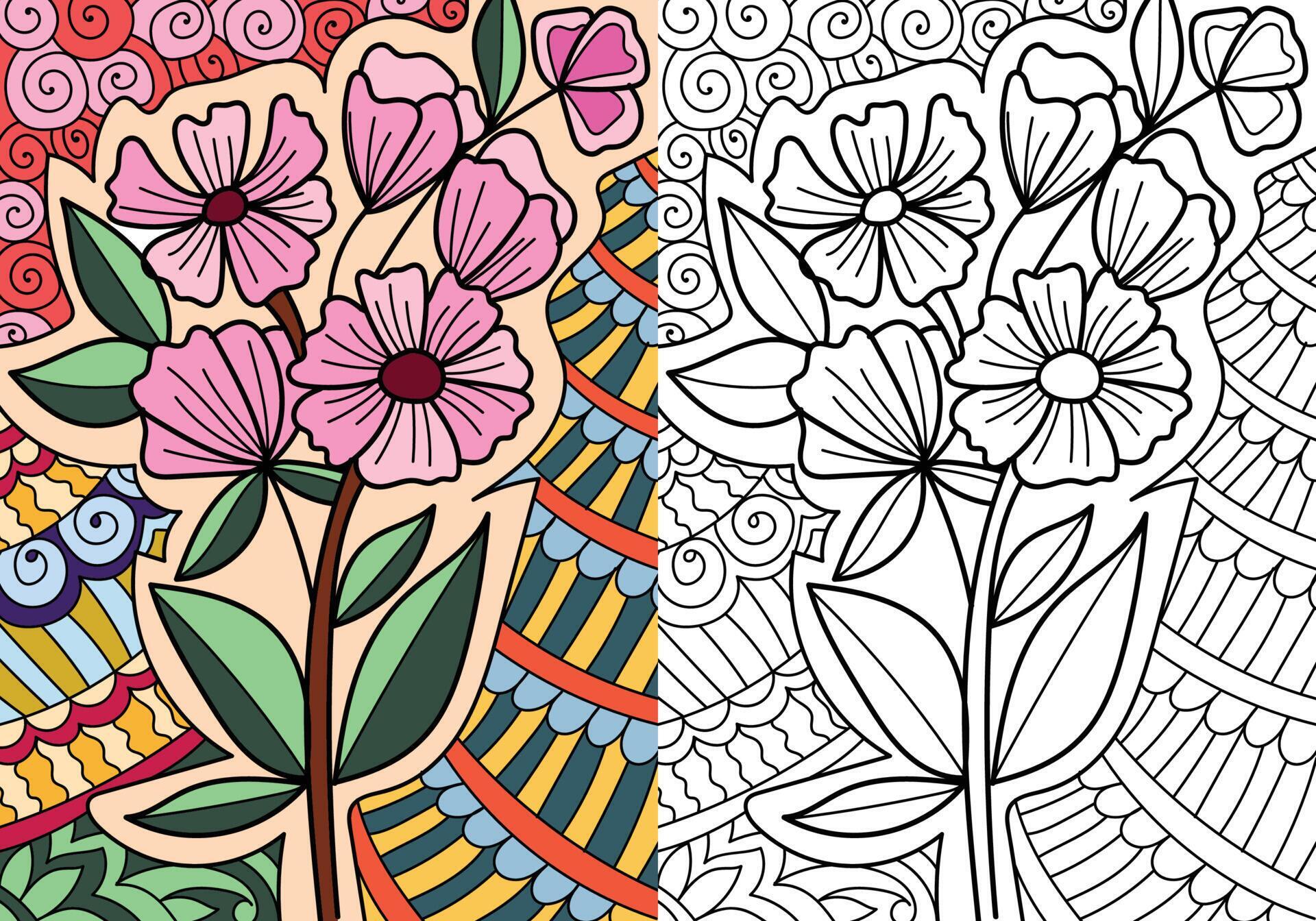 Decorative floral henna design coloring book page vector illustration ...