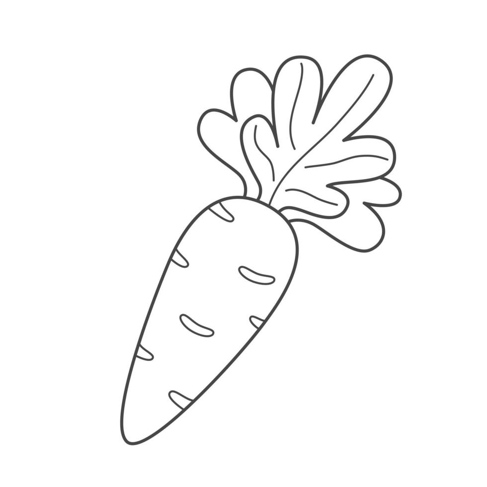 página para colorear de los niños con una zanahoria. libro para colorear vegetales. ilustración vectorial en blanco y negro. vector