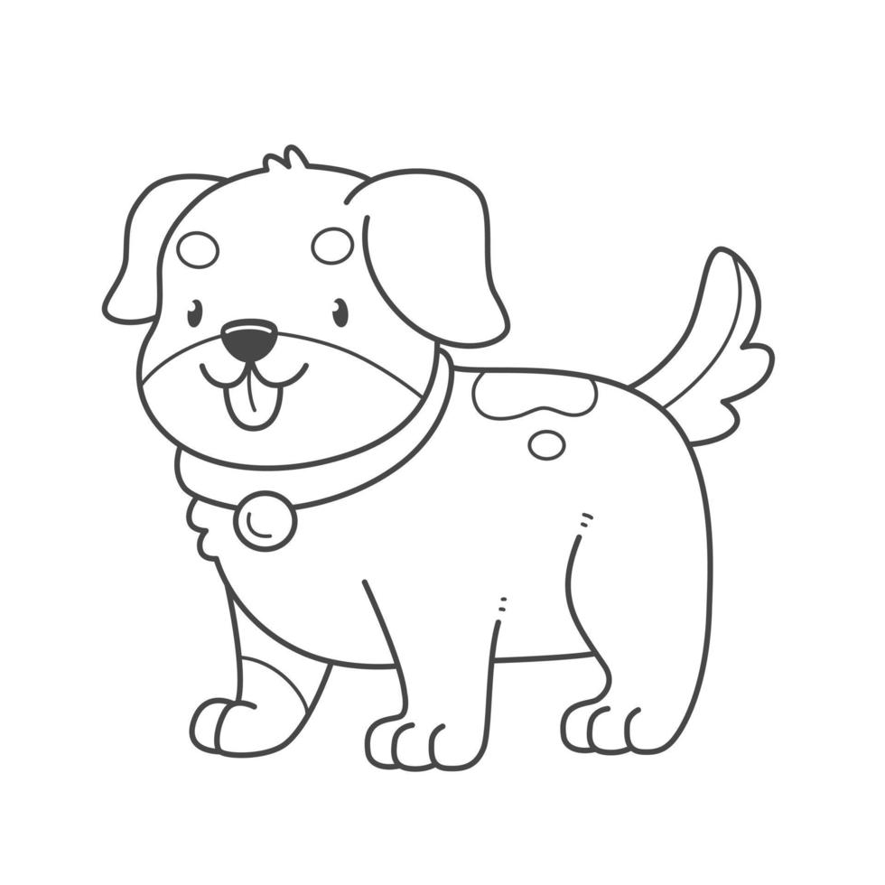 Cute puppy baby coloring page. Dog coloring book. Vector black and white illustration.