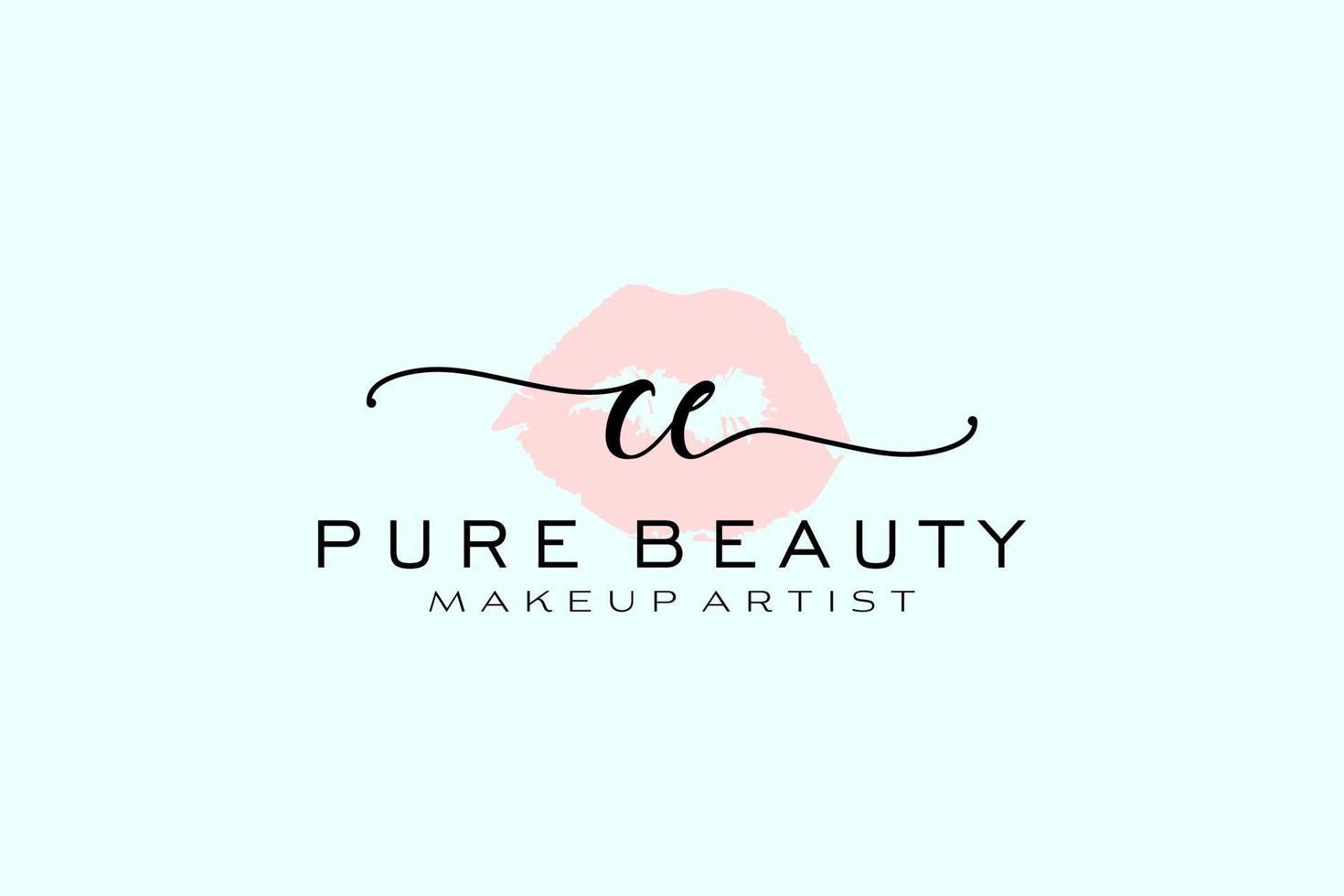 Initial CE Watercolor Lips Premade Logo Design, Logo for Makeup Artist Business Branding, Blush Beauty Boutique Logo Design, Calligraphy Logo with creative template. vector