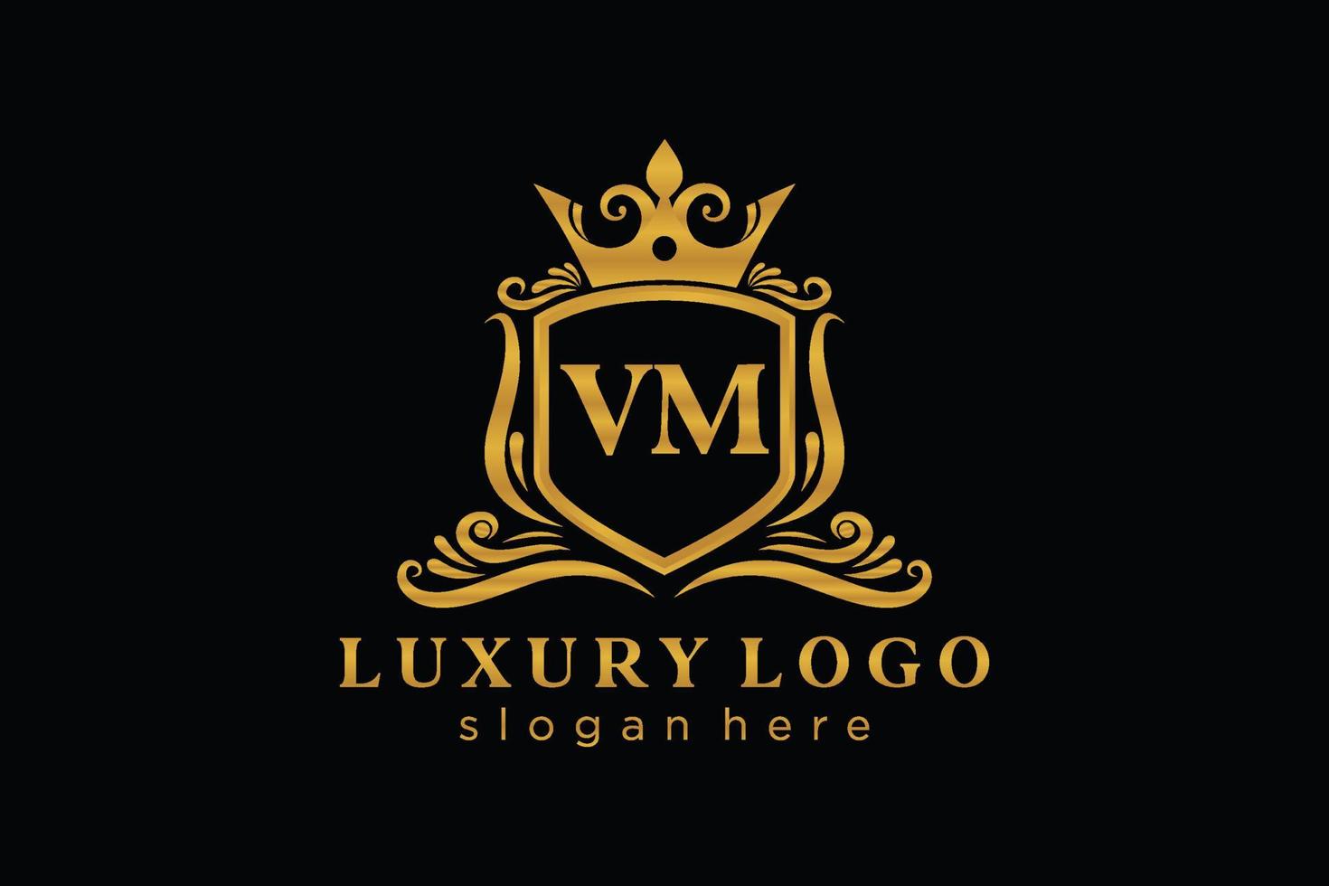 Initial VM Letter Royal Luxury Logo template in vector art for Restaurant, Royalty, Boutique, Cafe, Hotel, Heraldic, Jewelry, Fashion and other vector illustration.