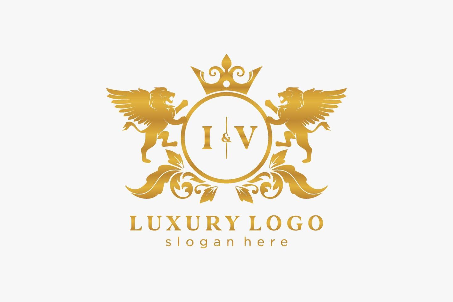 Initial IV Letter Lion Royal Luxury Logo template in vector art for Restaurant, Royalty, Boutique, Cafe, Hotel, Heraldic, Jewelry, Fashion and other vector illustration.