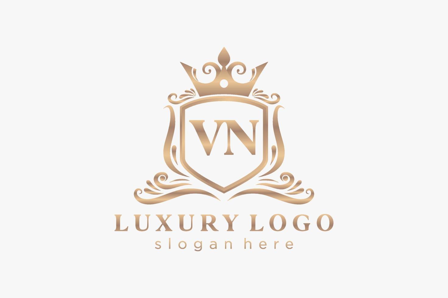 Initial VN Letter Royal Luxury Logo template in vector art for Restaurant, Royalty, Boutique, Cafe, Hotel, Heraldic, Jewelry, Fashion and other vector illustration.