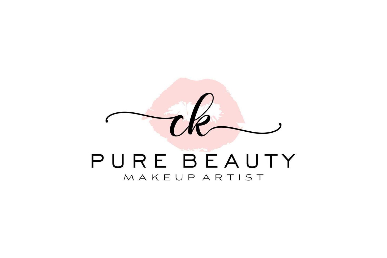 Initial CK Watercolor Lips Premade Logo Design, Logo for Makeup Artist Business Branding, Blush Beauty Boutique Logo Design, Calligraphy Logo with creative template. vector