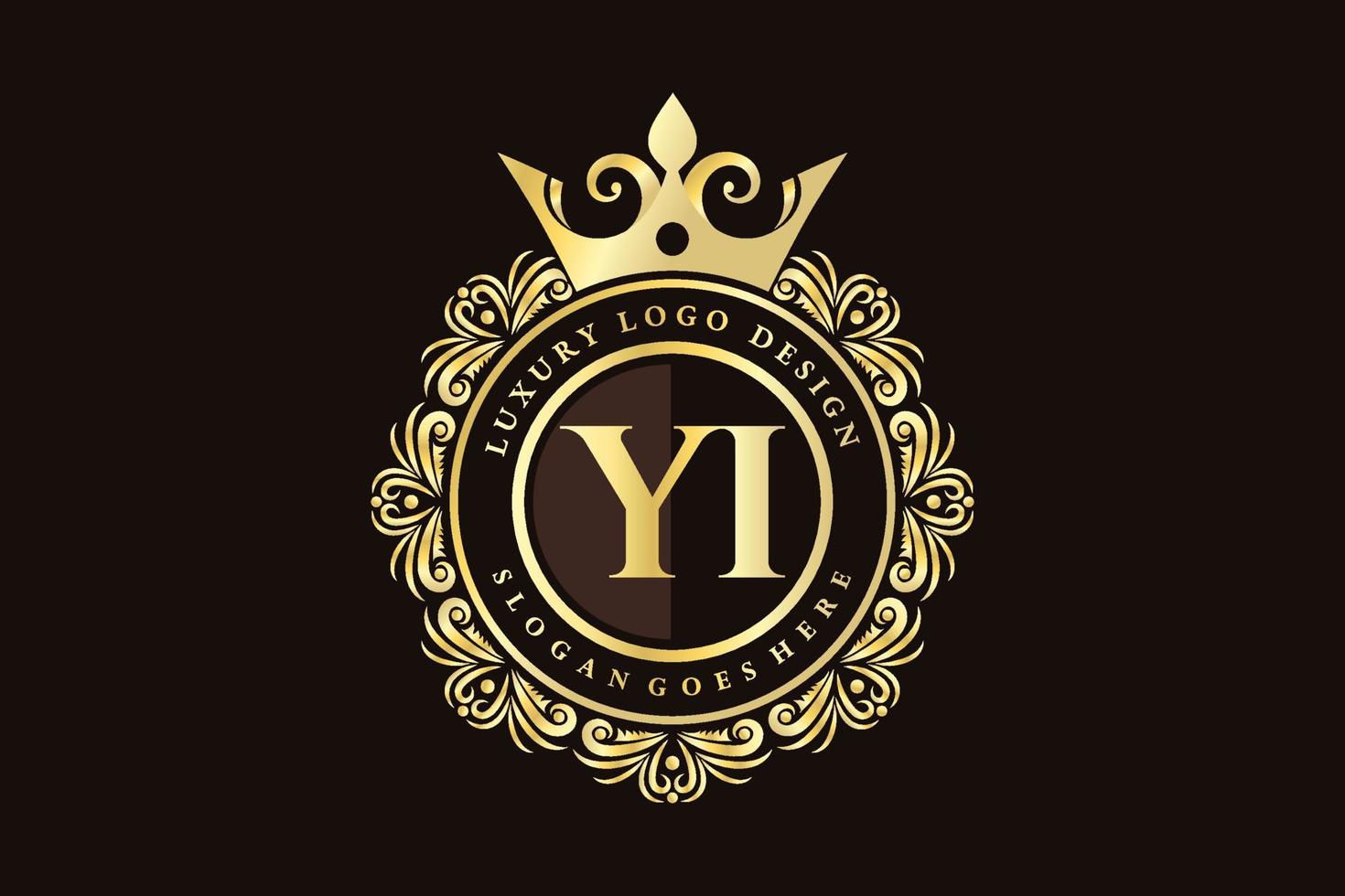 YI Initial Letter Gold calligraphic feminine floral hand drawn heraldic monogram antique vintage style luxury logo design Premium Vector