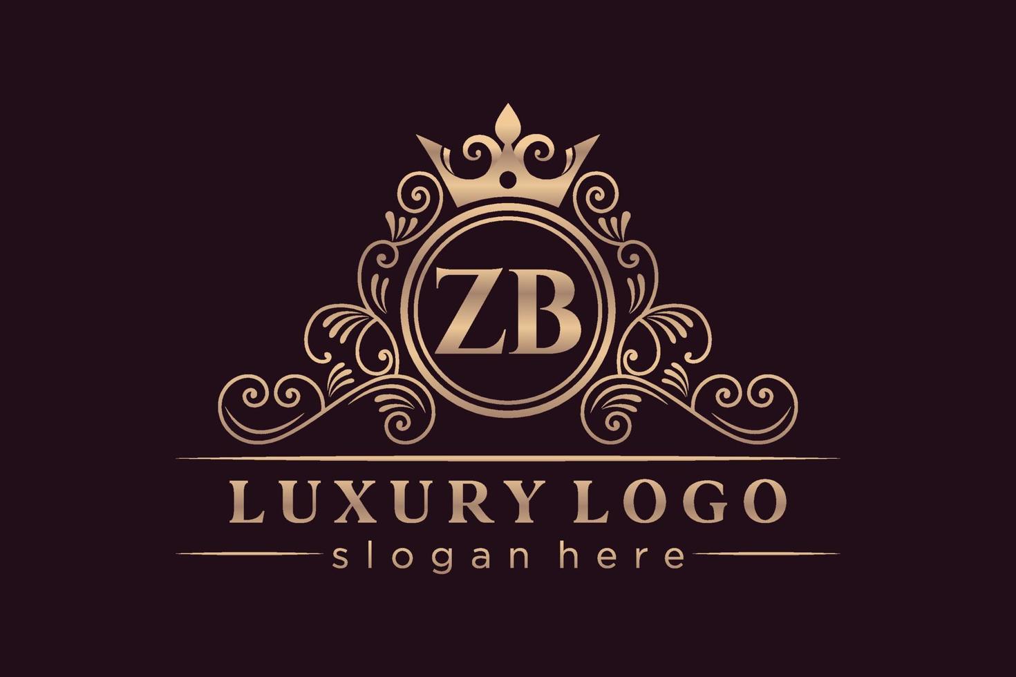 ZB Initial Letter Gold calligraphic feminine floral hand drawn heraldic monogram antique vintage style luxury logo design Premium Vector