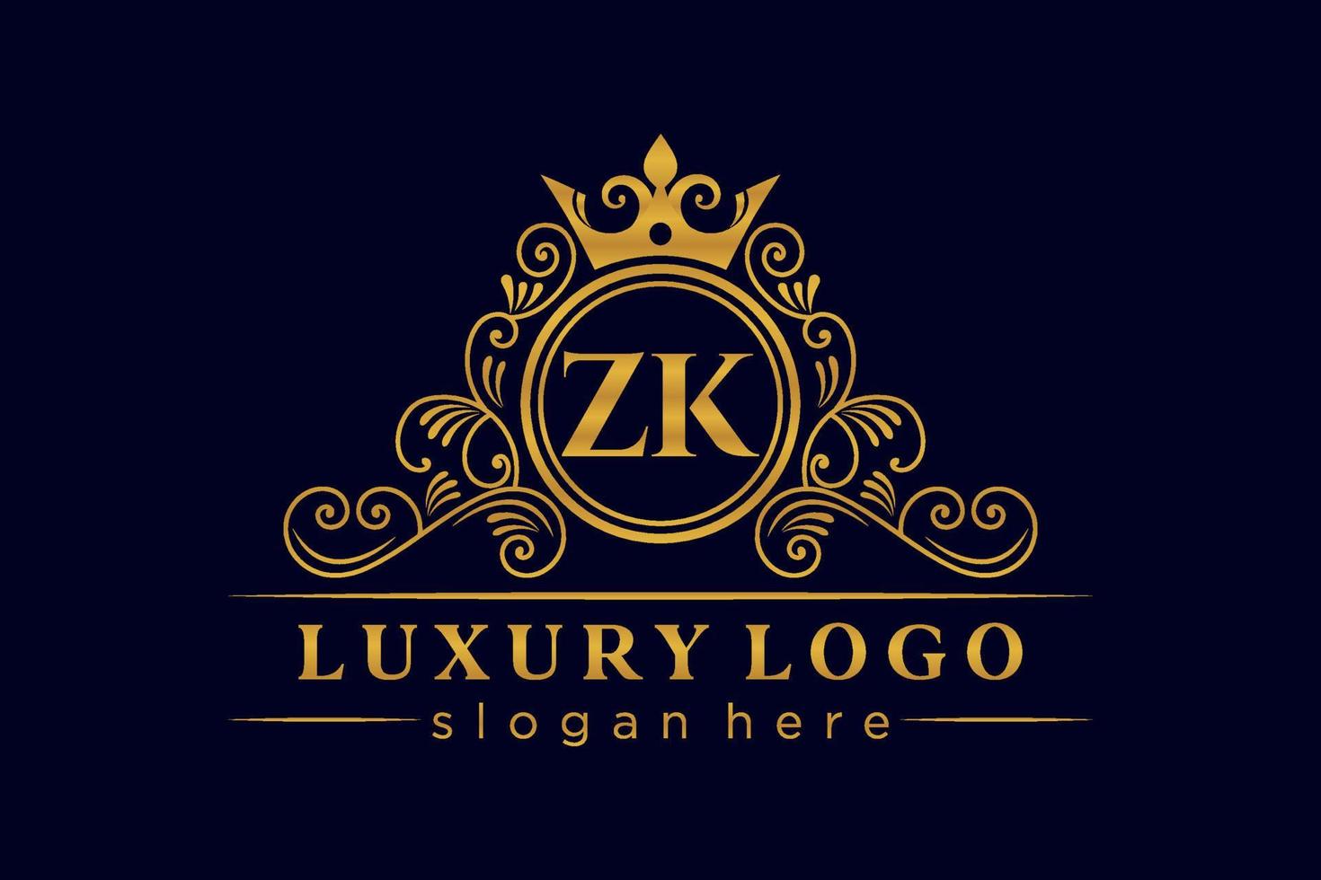ZK Initial Letter Gold calligraphic feminine floral hand drawn heraldic monogram antique vintage style luxury logo design Premium Vector