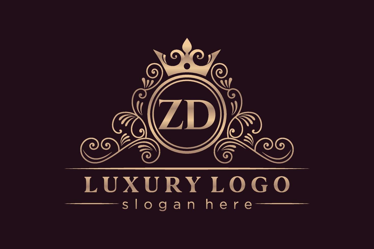 ZD Initial Letter Gold calligraphic feminine floral hand drawn heraldic monogram antique vintage style luxury logo design Premium Vector