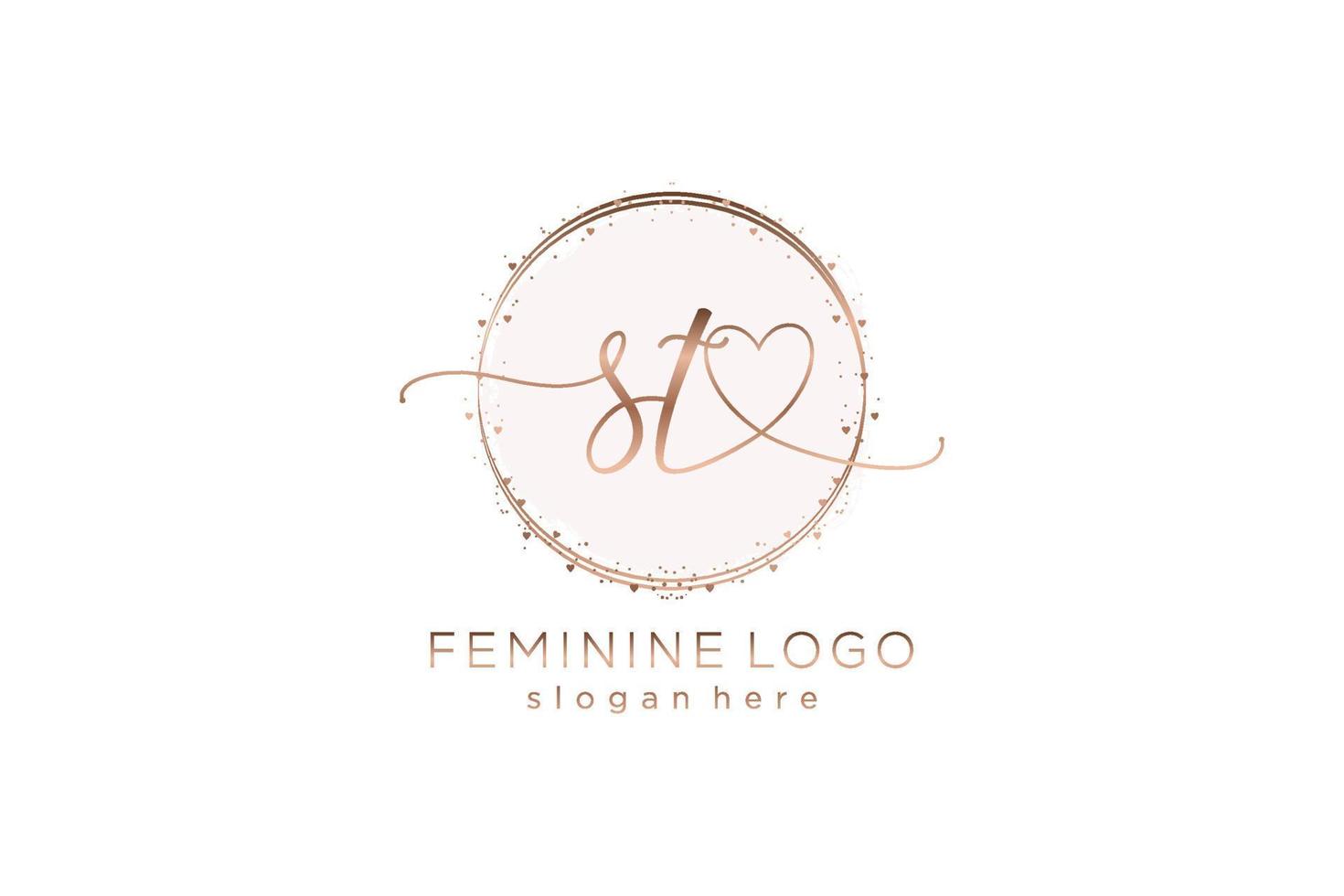 Initial ST handwriting logo with circle template vector logo of initial wedding, fashion, floral and botanical with creative template.