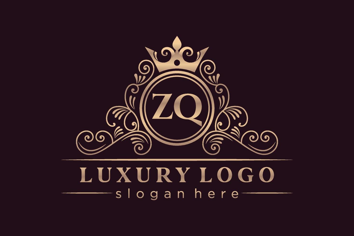 ZQ Initial Letter Gold calligraphic feminine floral hand drawn heraldic monogram antique vintage style luxury logo design Premium Vector