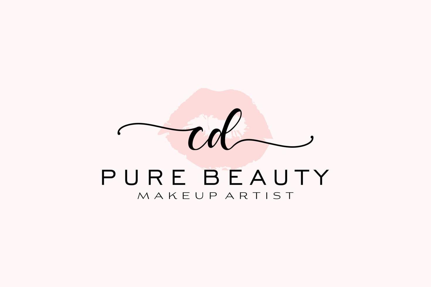 Initial CD Watercolor Lips Premade Logo Design, Logo for Makeup Artist Business Branding, Blush Beauty Boutique Logo Design, Calligraphy Logo with creative template. vector