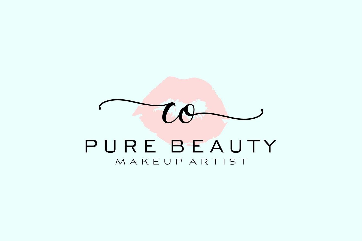 Initial CO Watercolor Lips Premade Logo Design, Logo for Makeup Artist Business Branding, Blush Beauty Boutique Logo Design, Calligraphy Logo with creative template. vector