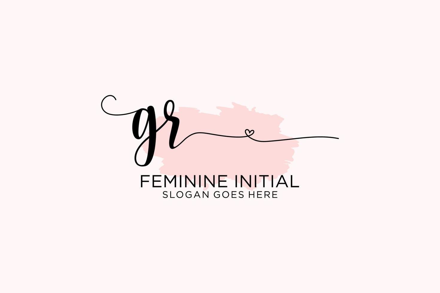 Initial GR beauty monogram and elegant logo design handwriting logo of initial signature, wedding, fashion, floral and botanical with creative template. vector