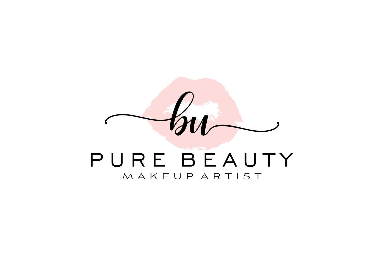 Initial BU Watercolor Lips Premade Logo Design, Logo for Makeup Artist Business Branding, Blush Beauty Boutique Logo Design, Calligraphy Logo with creative template. vector