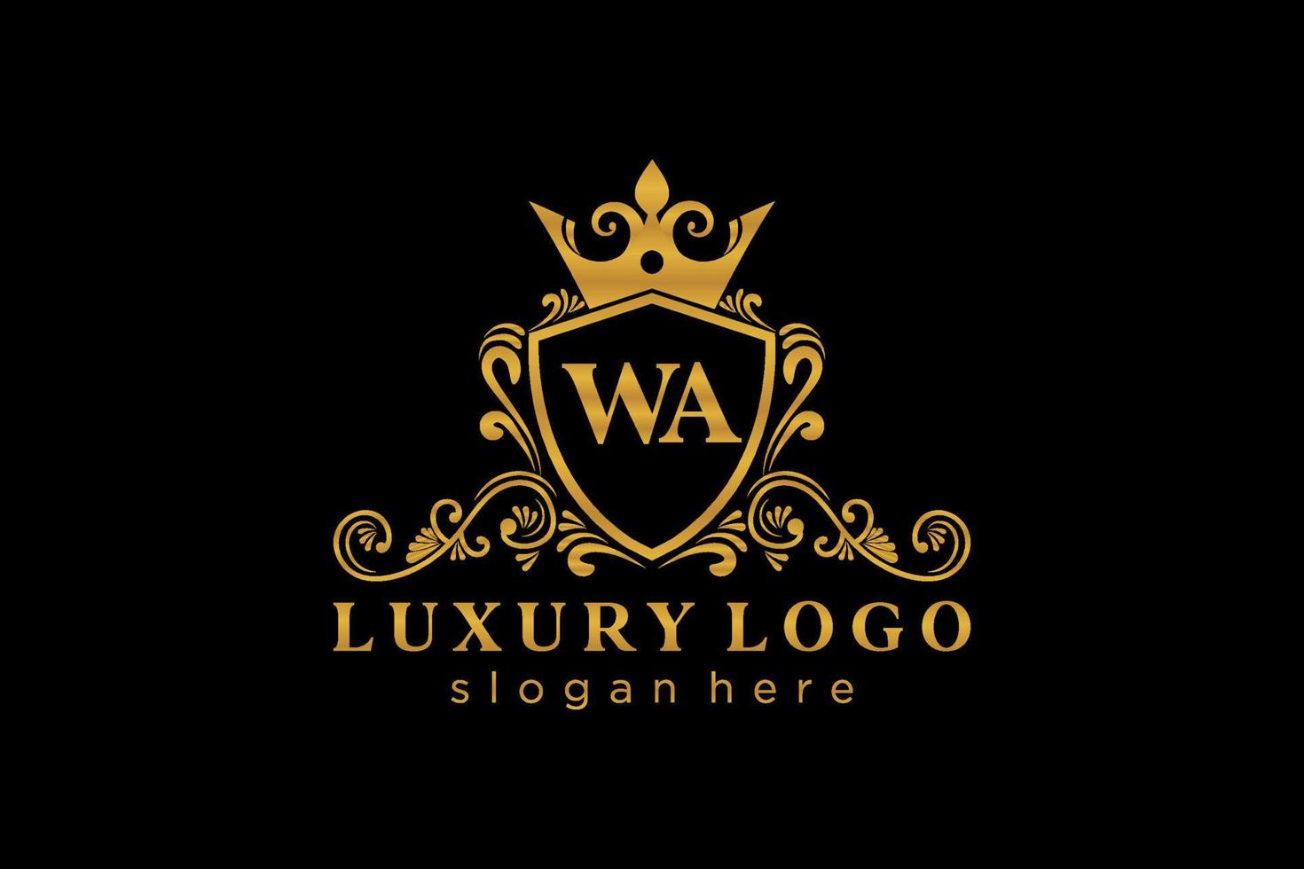 Initial WA Letter Royal Luxury Logo template in vector art for Restaurant, Royalty, Boutique, Cafe, Hotel, Heraldic, Jewelry, Fashion and other vector illustration.