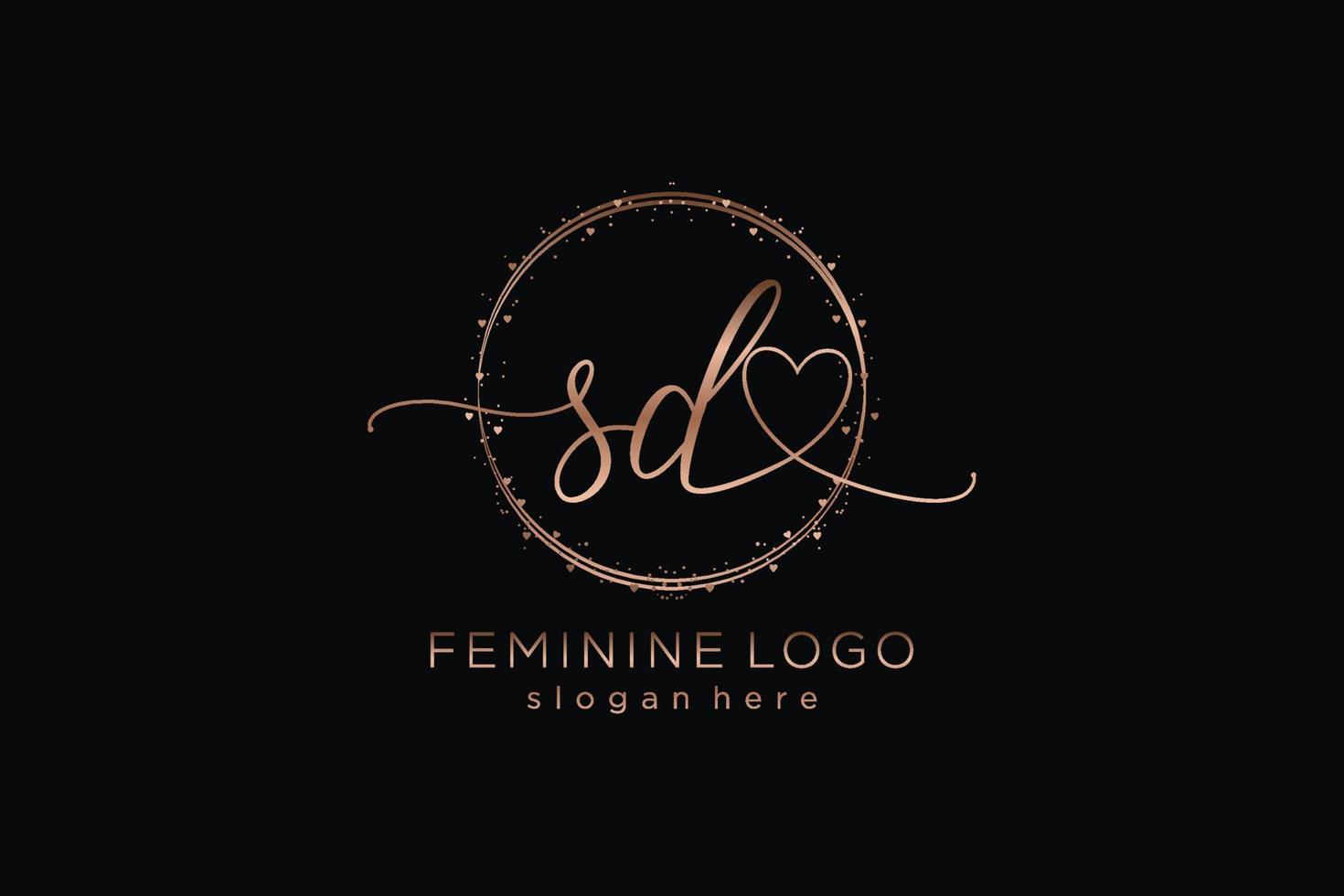 logotipo de escritura a mano sd inicial con plantilla de círculo logotipo vectorial de boda inicial, moda, floral y botánica con plantilla creativa. vector