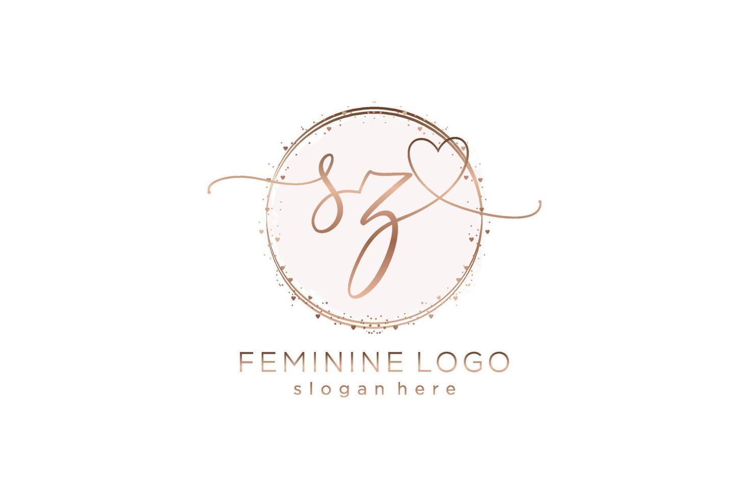 Initial SZ handwriting logo with circle template vector logo of initial wedding, fashion, floral and botanical with creative template.