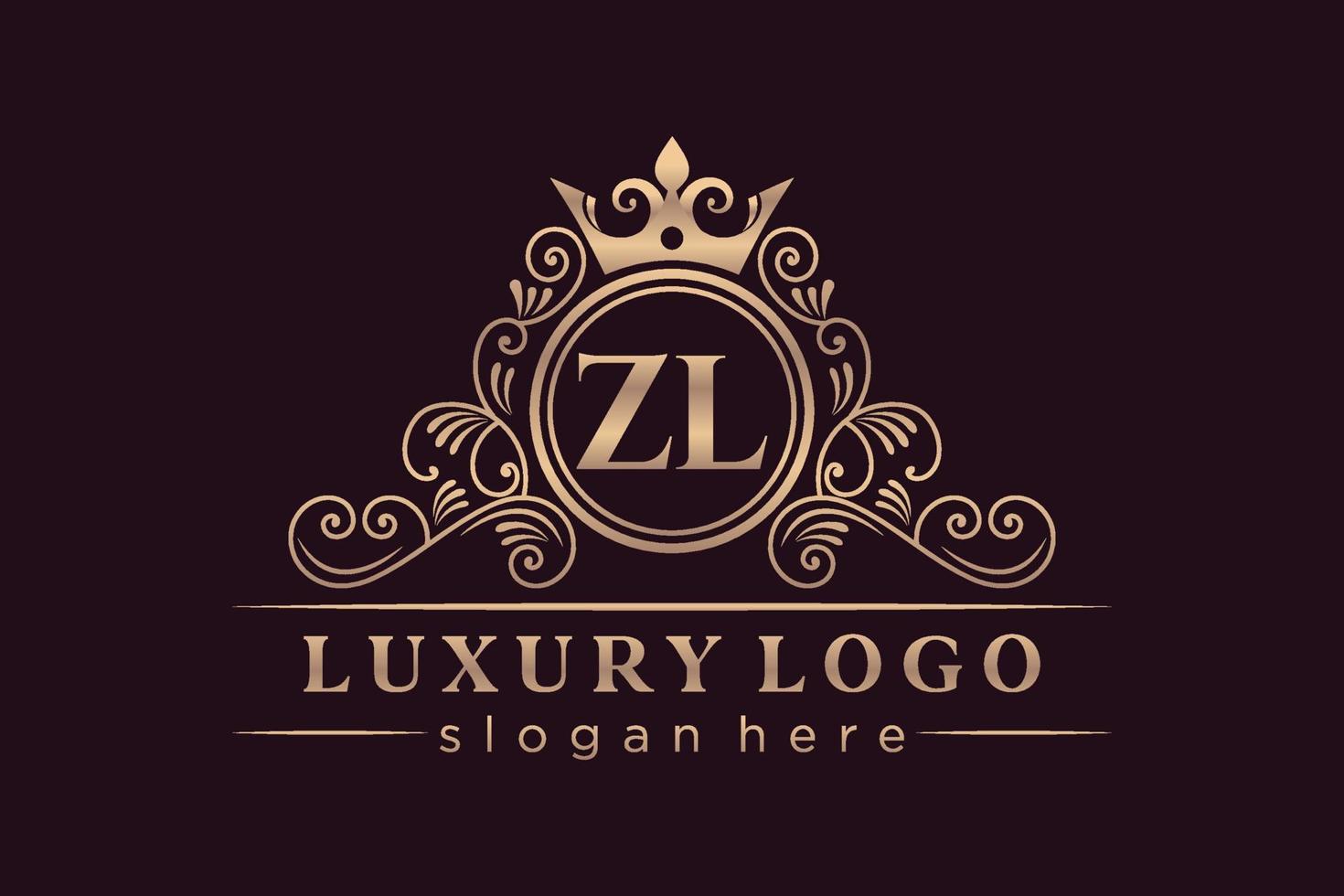 ZL Initial Letter Gold calligraphic feminine floral hand drawn heraldic monogram antique vintage style luxury logo design Premium Vector