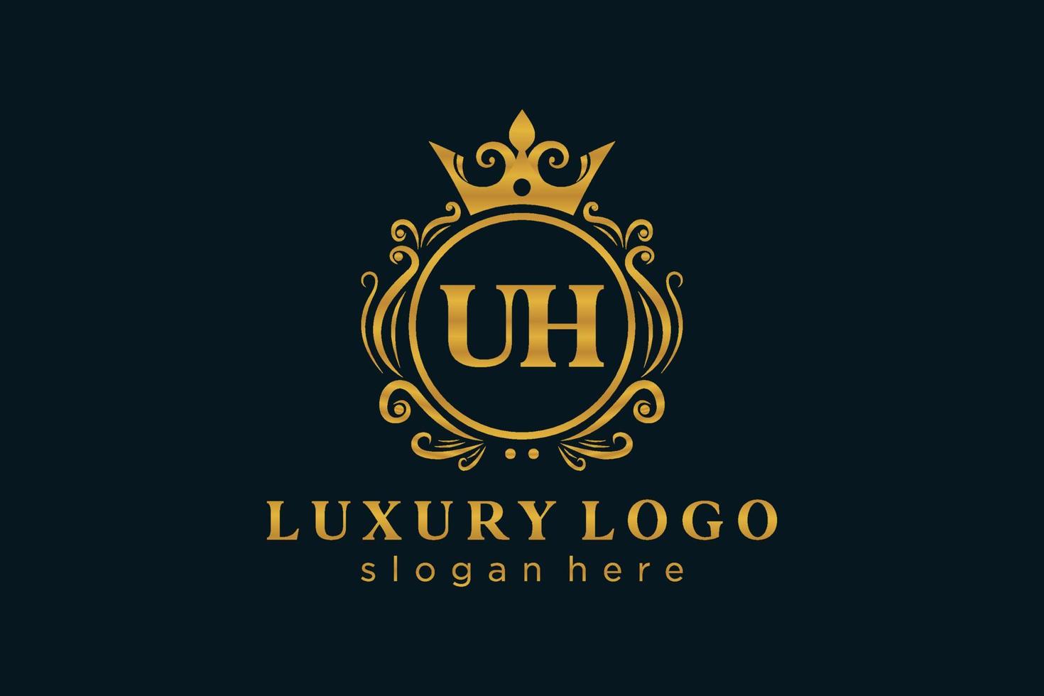 plantilla de logotipo de lujo real de letra uh inicial en arte vectorial para restaurante, realeza, boutique, cafetería, hotel, heráldica, joyería, moda y otras ilustraciones vectoriales. vector