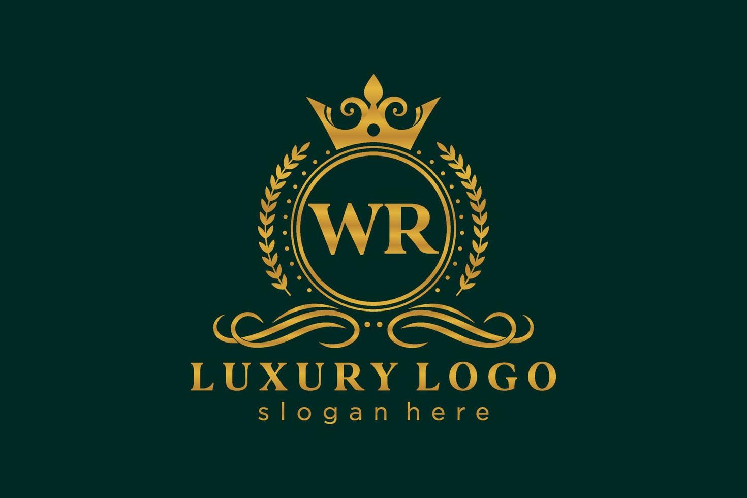 Initial WR Letter Royal Luxury Logo template in vector art for Restaurant, Royalty, Boutique, Cafe, Hotel, Heraldic, Jewelry, Fashion and other vector illustration.