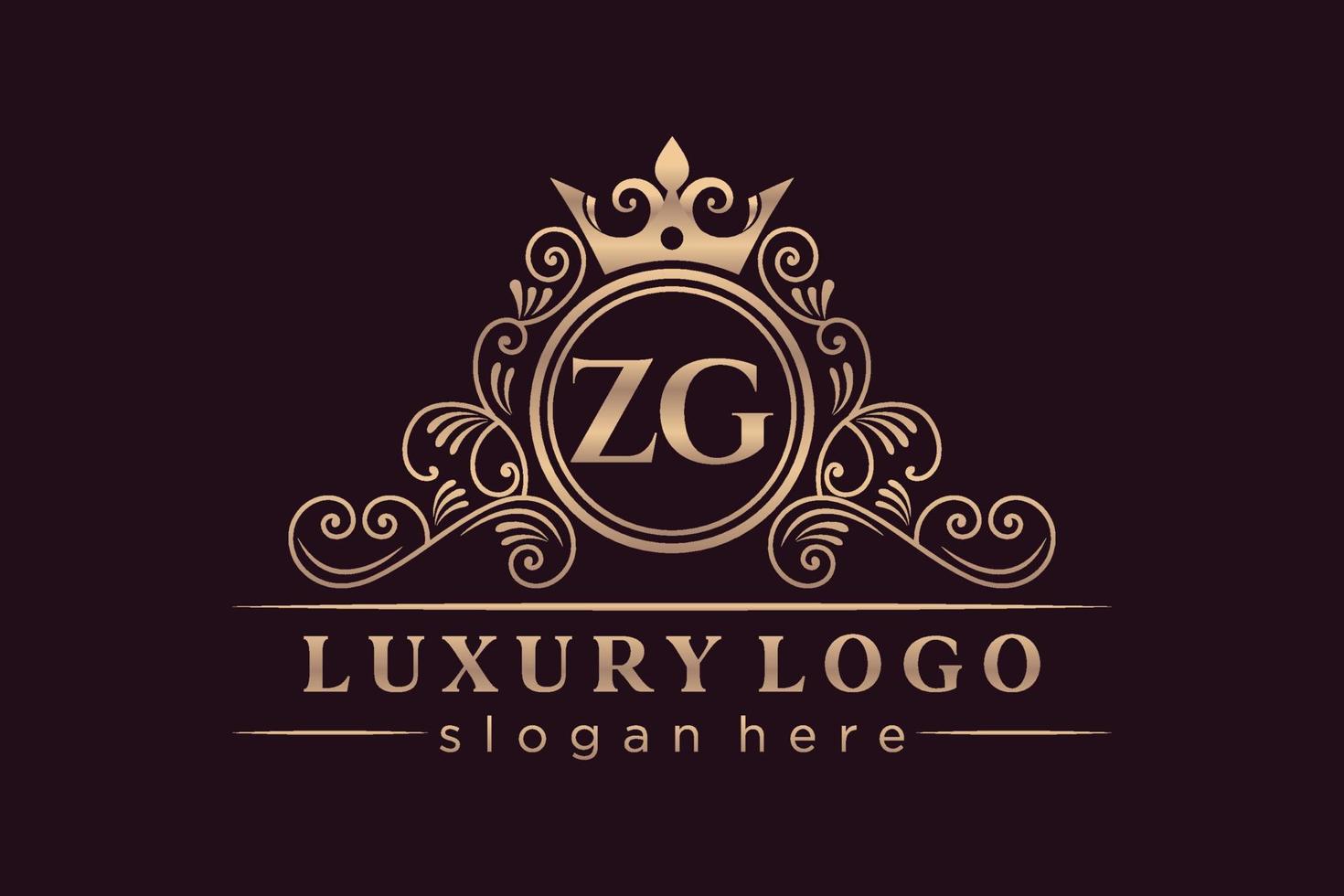 ZG Initial Letter Gold calligraphic feminine floral hand drawn heraldic monogram antique vintage style luxury logo design Premium Vector