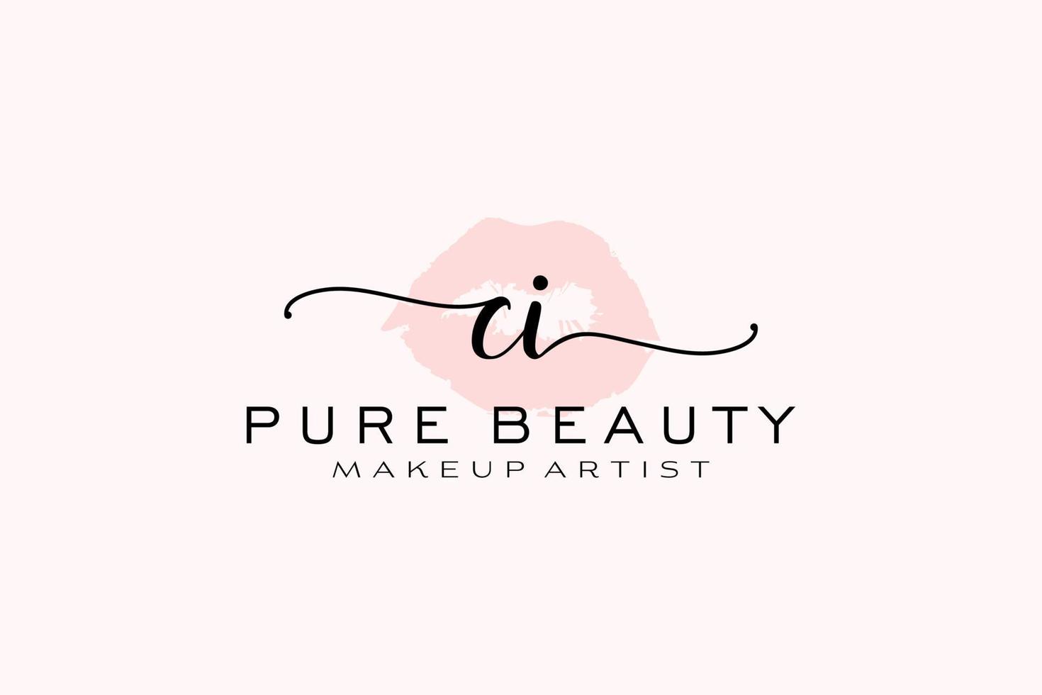 Initial CI Watercolor Lips Premade Logo Design, Logo for Makeup Artist Business Branding, Blush Beauty Boutique Logo Design, Calligraphy Logo with creative template. vector