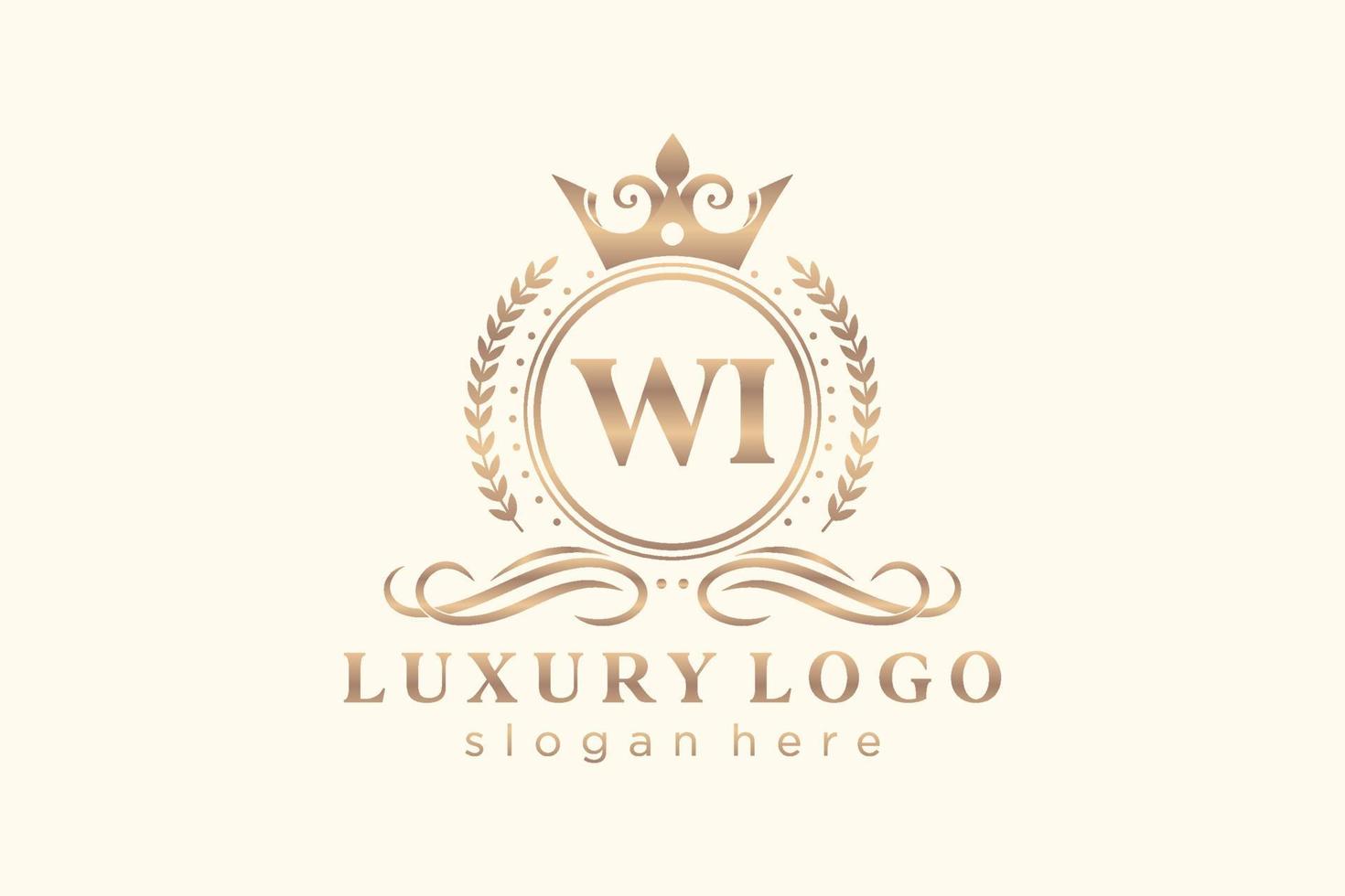 Initial WI Letter Royal Luxury Logo template in vector art for Restaurant, Royalty, Boutique, Cafe, Hotel, Heraldic, Jewelry, Fashion and other vector illustration.