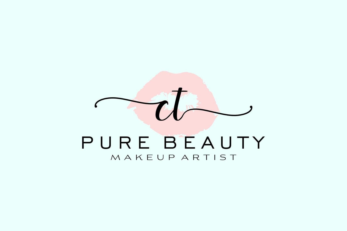 Initial CT Watercolor Lips Premade Logo Design, Logo for Makeup Artist Business Branding, Blush Beauty Boutique Logo Design, Calligraphy Logo with creative template. vector