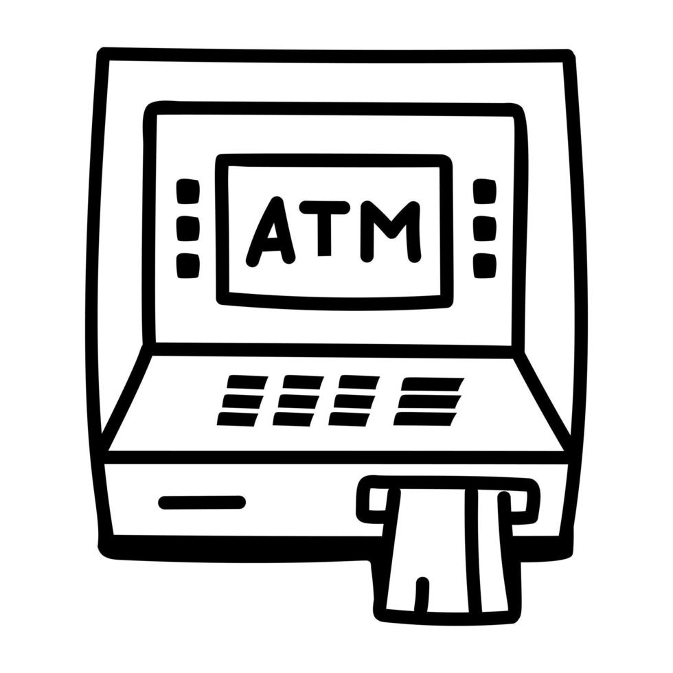 Trendy hand drawn icon of atm vector