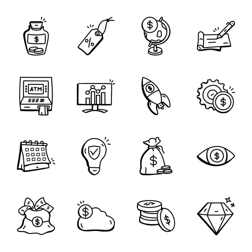 Set of Bank Services Hand Drawn Icons vector