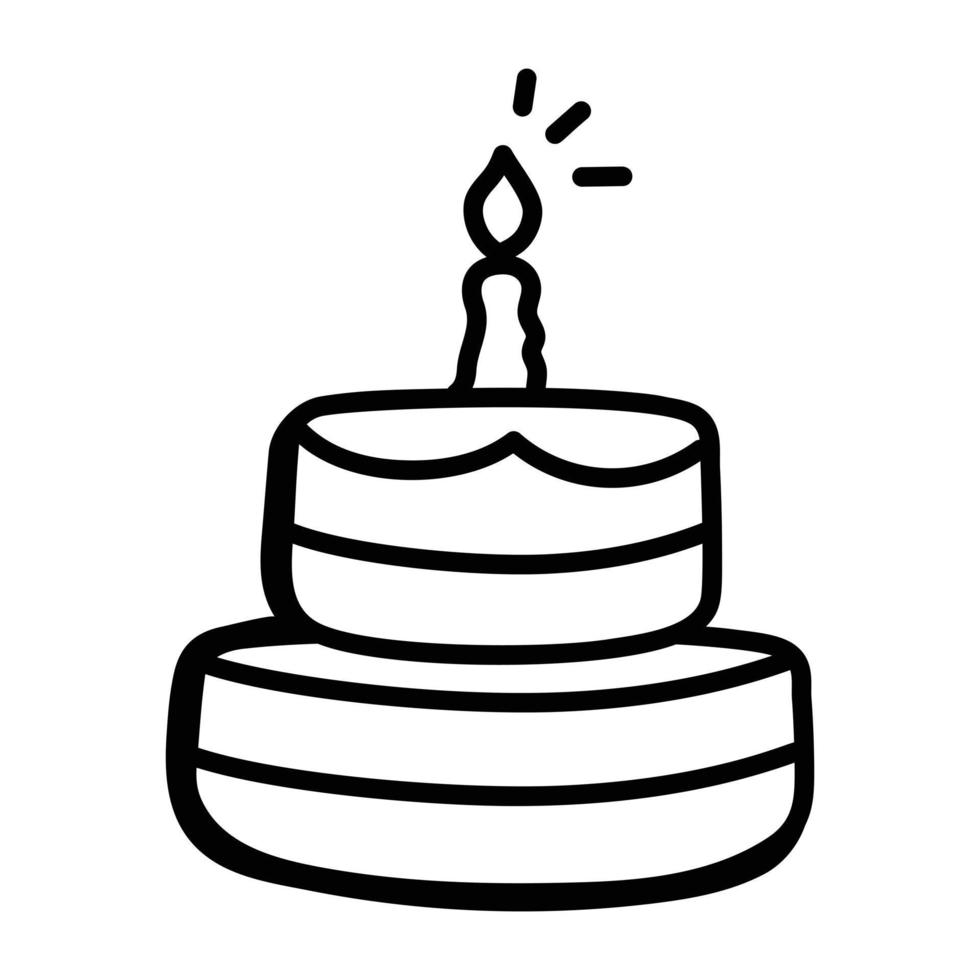 Birthday cake with candle, hand drawn icon vector