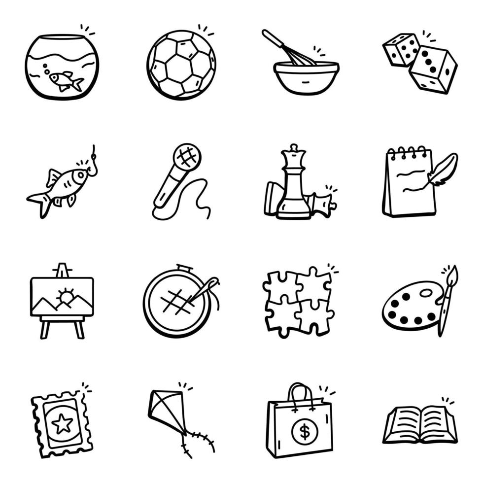 paquete de pasatiempos iconos dibujados a mano vector