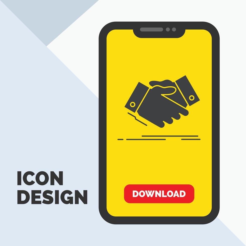 handshake. hand shake. shaking hand. Agreement. business Glyph Icon in Mobile for Download Page. Yellow Background vector