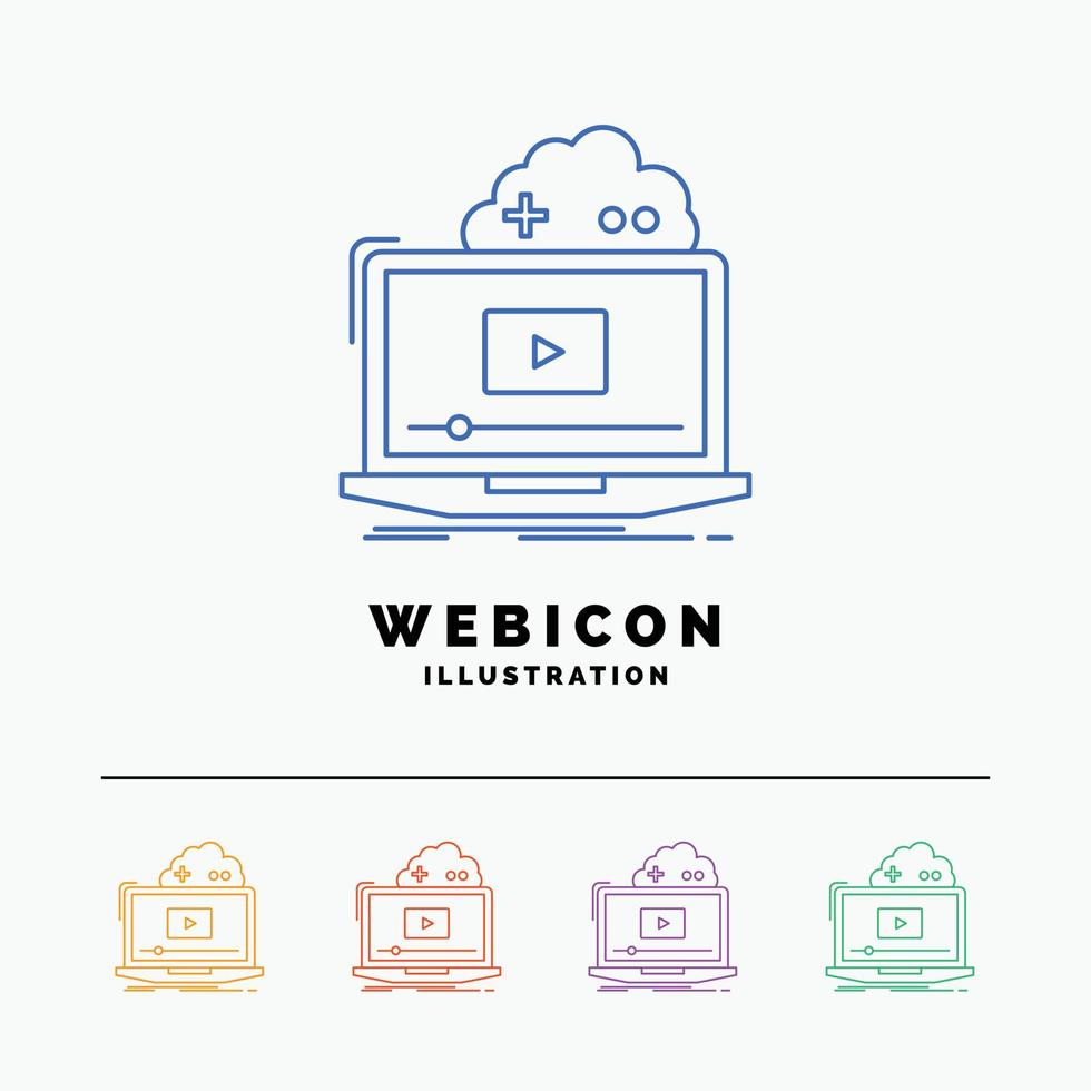 nube. juego. en línea. transmisión. plantilla de icono web de línea de color de video 5 aislada en blanco. ilustración vectorial vector