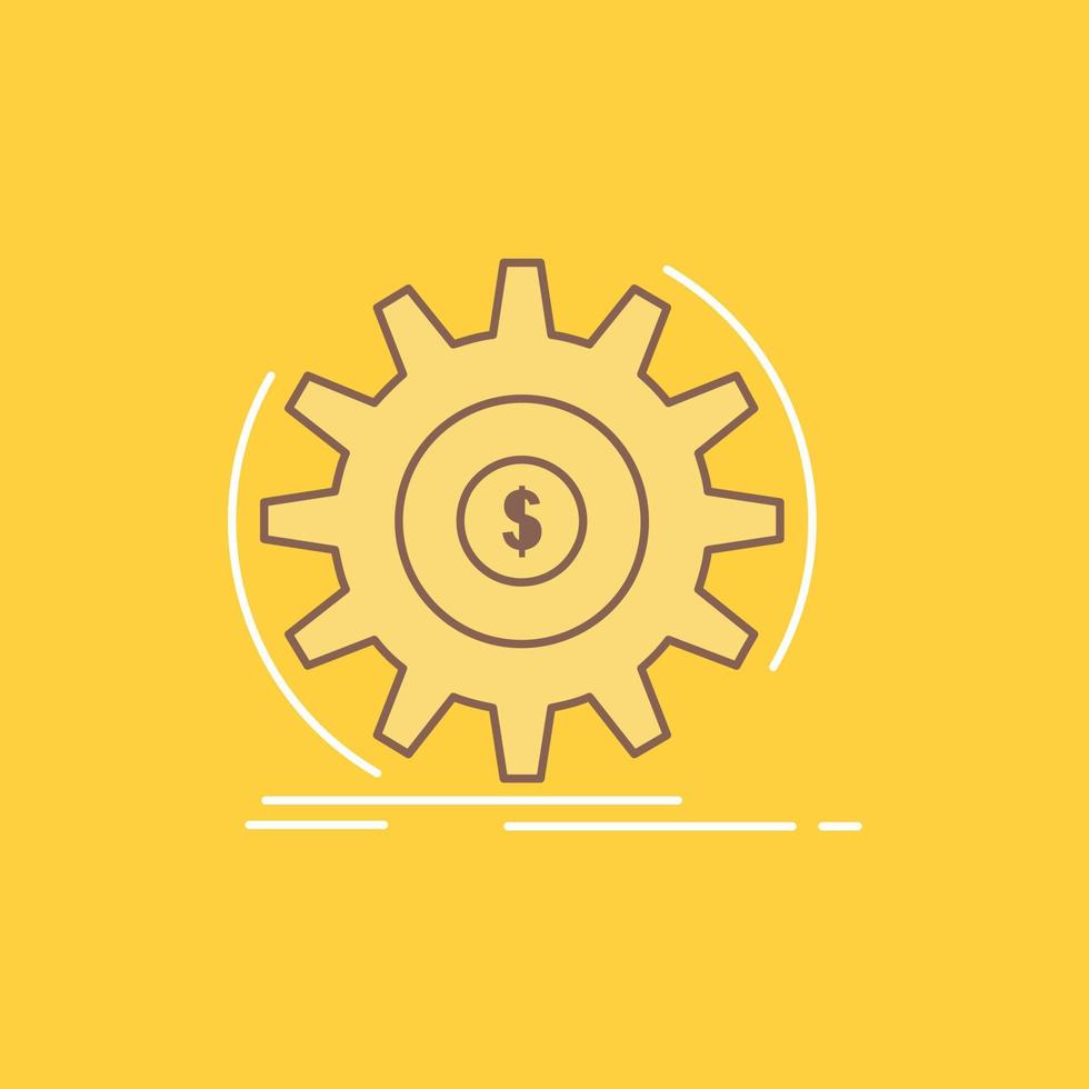 Finance. flow. income. making. money Flat Line Filled Icon. Beautiful Logo button over yellow background for UI and UX. website or mobile application vector