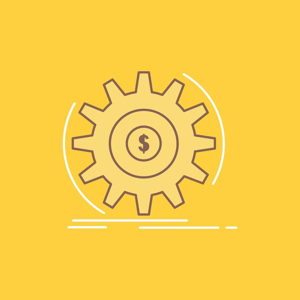 Finanzas. caudal. ingreso. haciendo. icono lleno de línea plana de dinero. hermoso botón de logotipo sobre fondo amarillo para ui y ux. sitio web o aplicación móvil vector