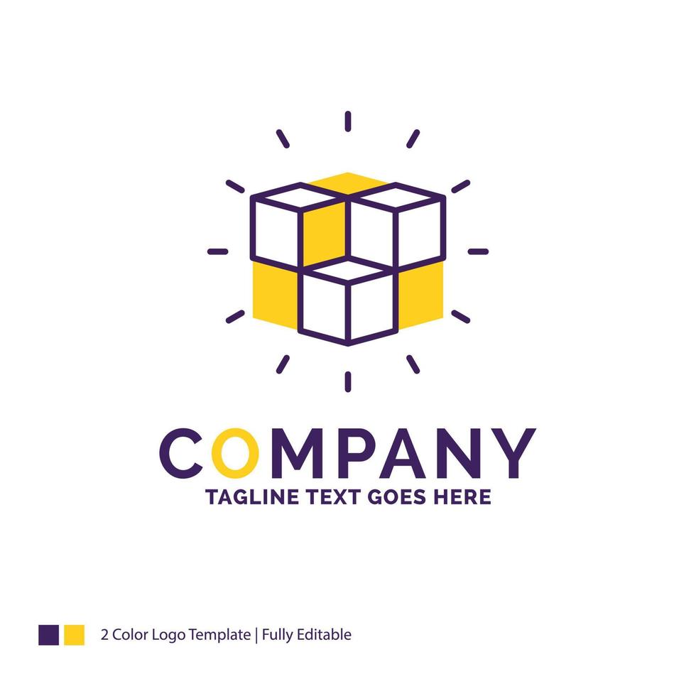 Company Name Logo Design For box. labyrinth. puzzle. solution. cube. Purple and yellow Brand Name Design with place for Tagline. Creative Logo template for Small and Large Business. vector