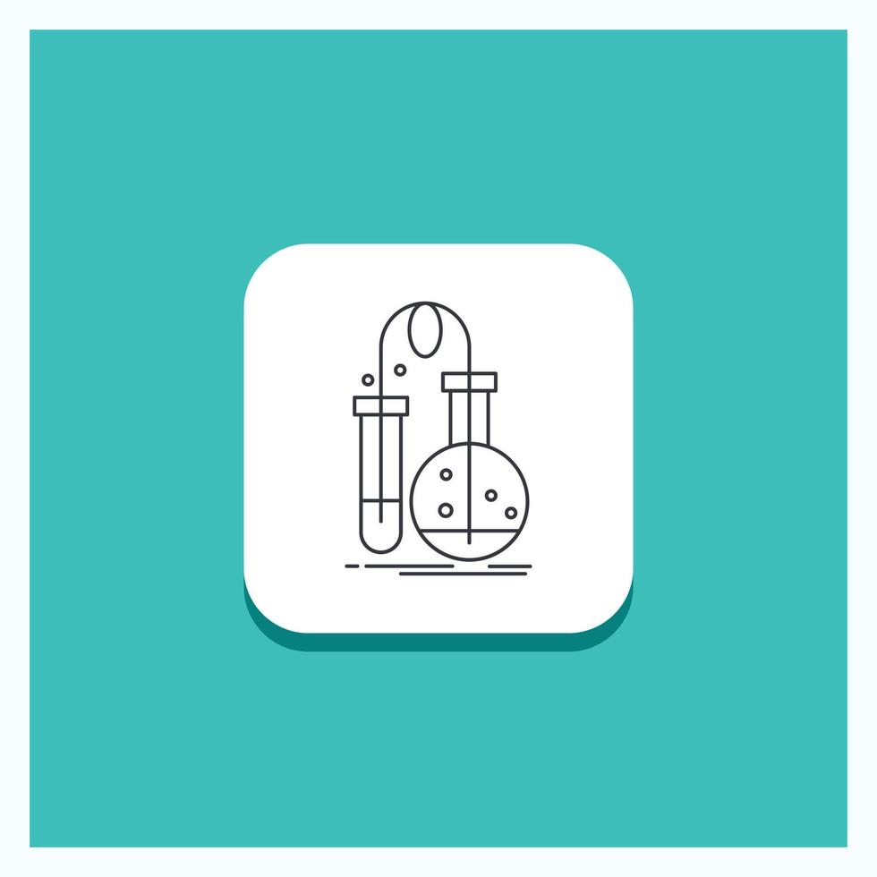 Round Button for Testing. Chemistry. flask. lab. science Line icon Turquoise Background vector