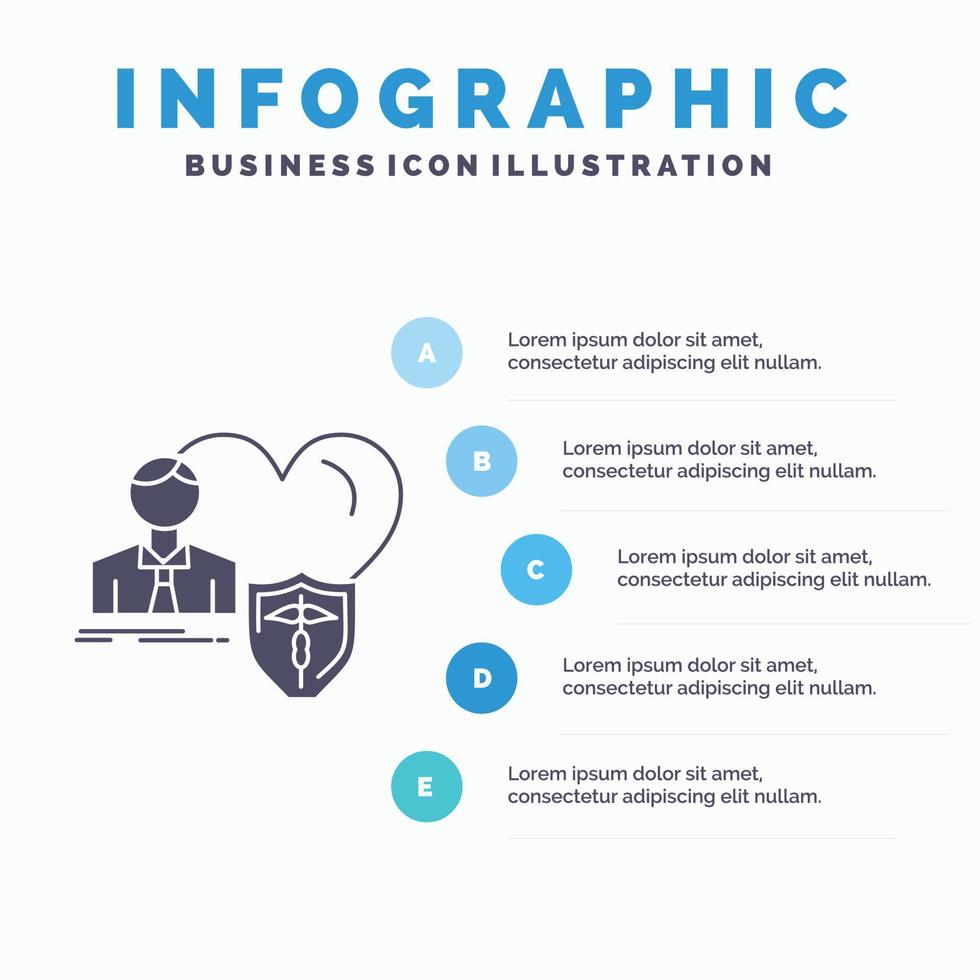 seguro. familia. hogar. proteger. plantilla de infografías de corazón para sitio web y presentación. icono de glifo gris con ilustración de vector de estilo infográfico azul.