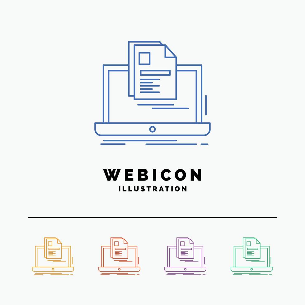 account. Laptop. Report. Print. Resume 5 Color Line Web Icon Template isolated on white. Vector illustration