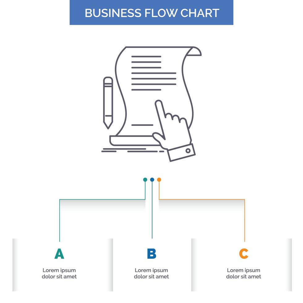 contract. document. paper. sign. agreement. application Business Flow Chart Design with 3 Steps. Line Icon For Presentation Background Template Place for text vector