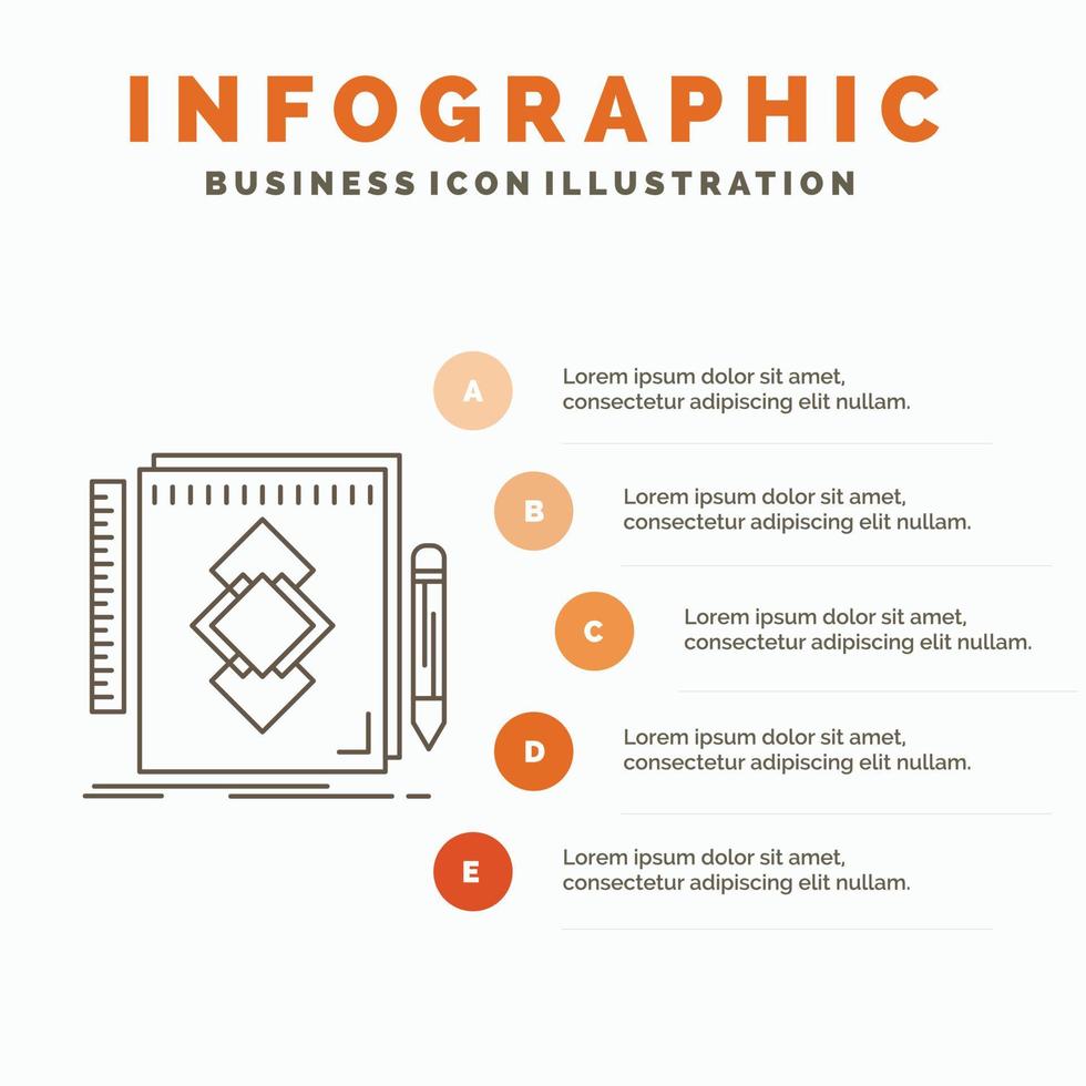 diseño. herramienta. identidad. dibujar. plantilla de infografía de desarrollo para sitio web y presentación. icono de línea gris con ilustración de vector de estilo infográfico naranja