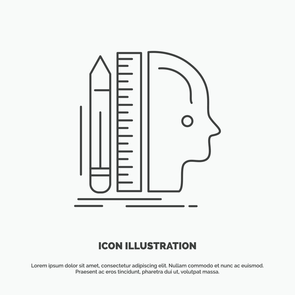 diseño. humano. gobernante. Talla. icono de pensamiento. símbolo gris vectorial de línea para ui y ux. sitio web o aplicación móvil vector