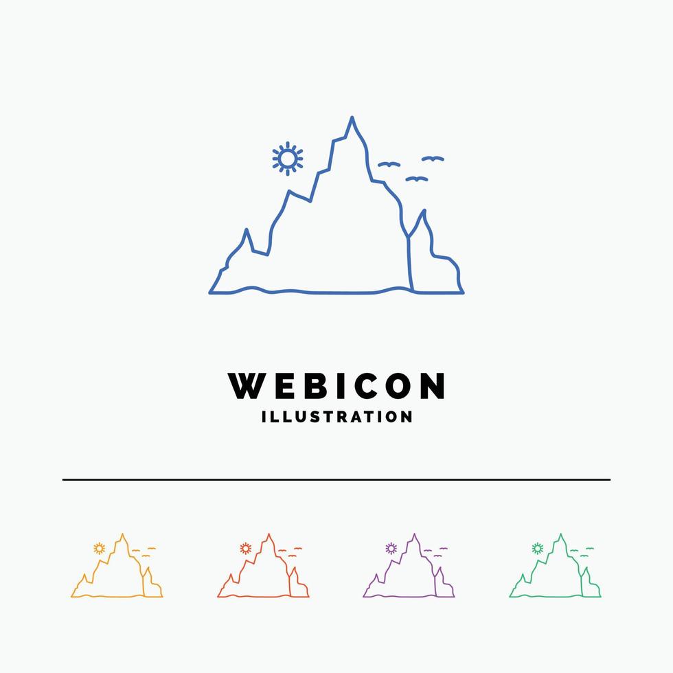 mountain. landscape. hill. nature. sun 5 Color Line Web Icon Template isolated on white. Vector illustration