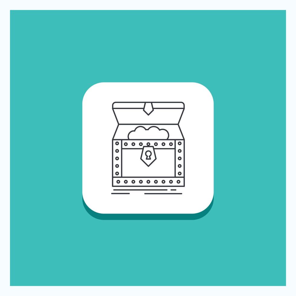 Round Button for Box. chest. gold. reward. treasure Line icon Turquoise Background vector