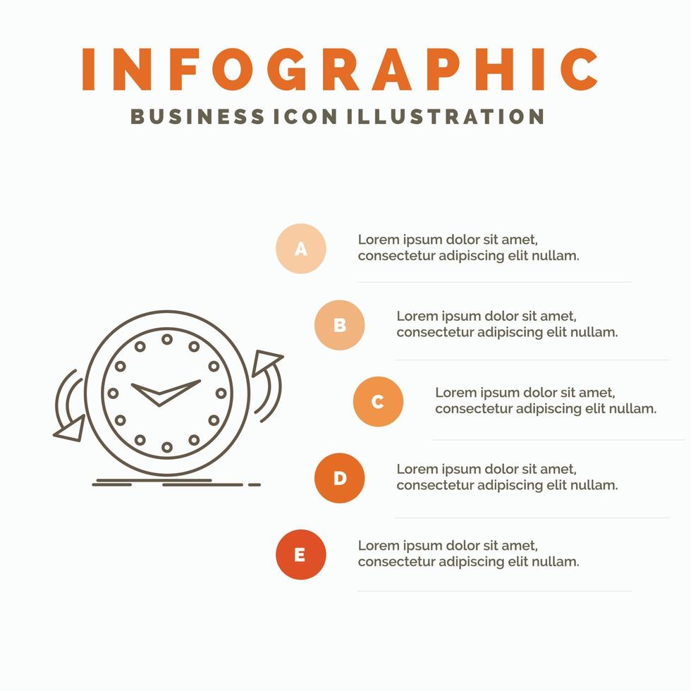 Backup. clock. clockwise. counter. time Infographics Template for Website and Presentation. Line Gray icon with Orange infographic style vector illustration