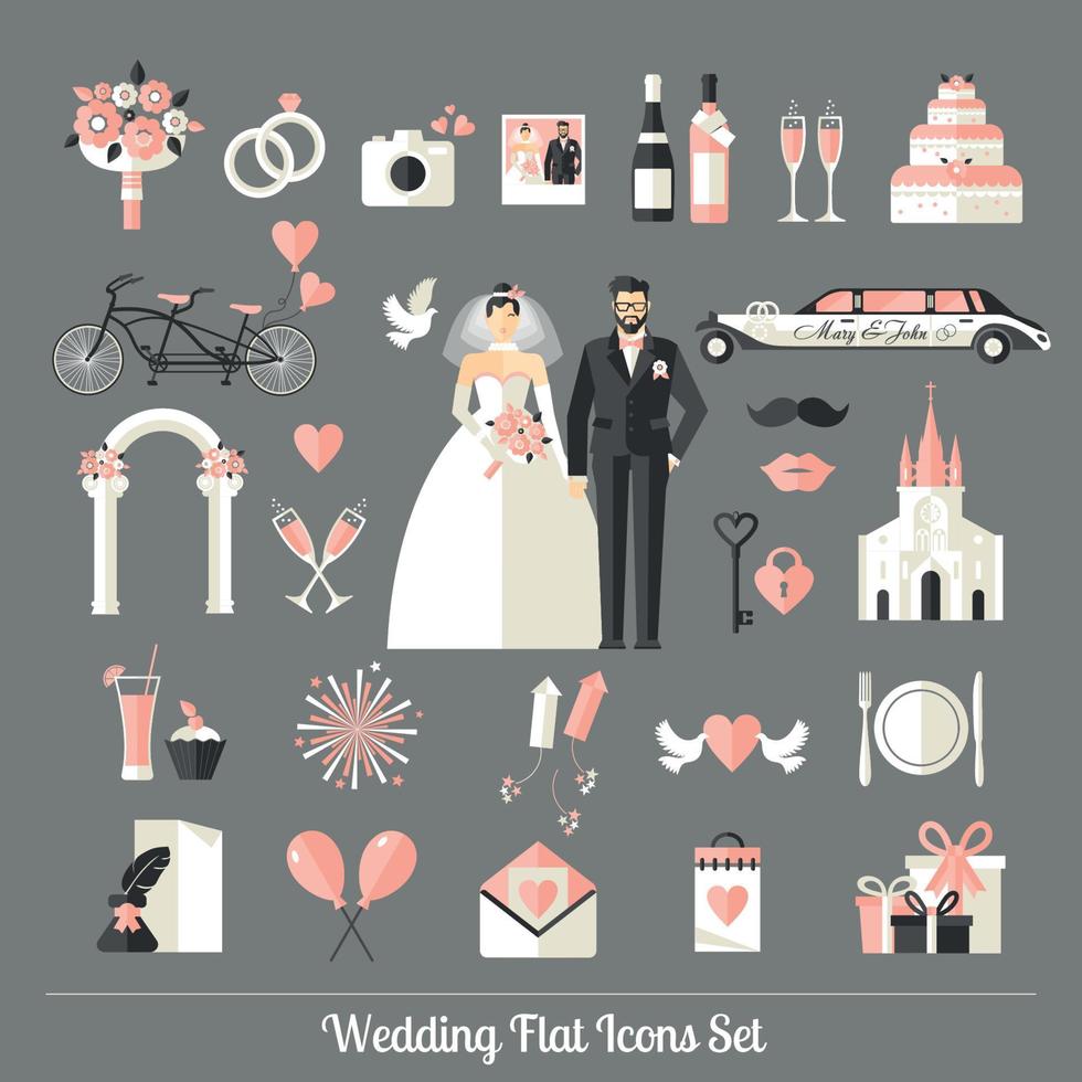 Wedding symbols set tamplate design for invitation . vector