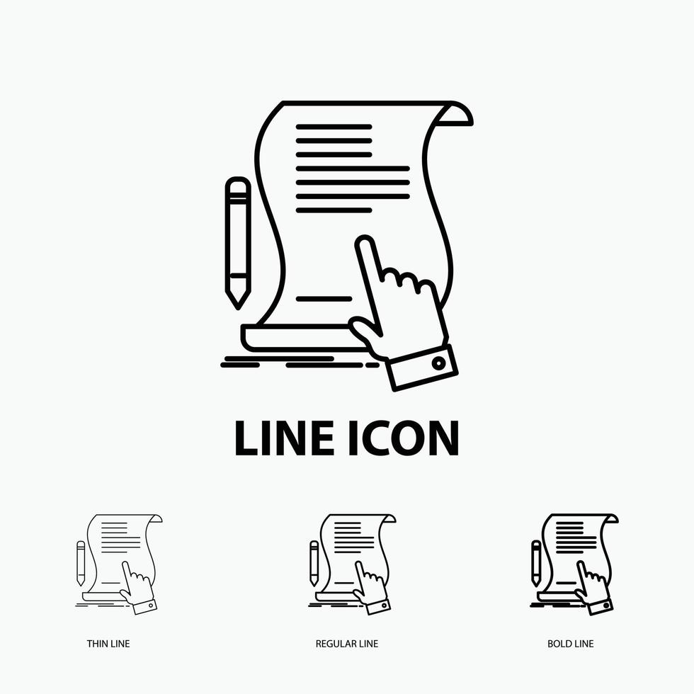 contract. document. paper. sign. agreement. application Icon in Thin. Regular and Bold Line Style. Vector illustration