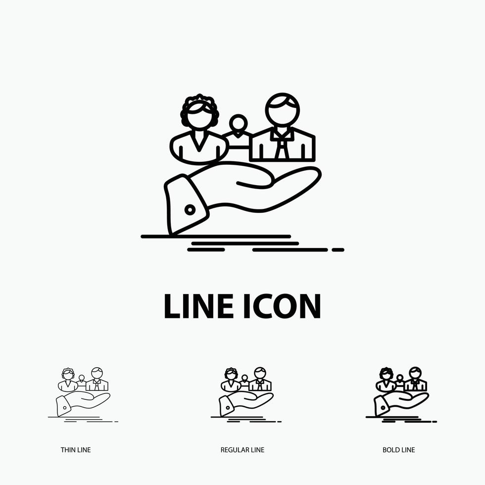 insurance. health. family. life. hand Icon in Thin. Regular and Bold Line Style. Vector illustration